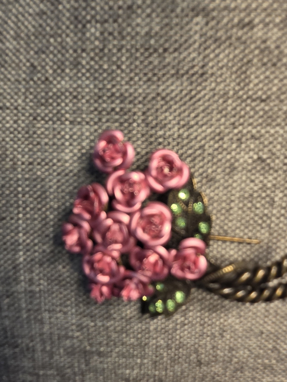 Pink Rose Cluster Brooch with Green Leaf Accents - Women Jewelry